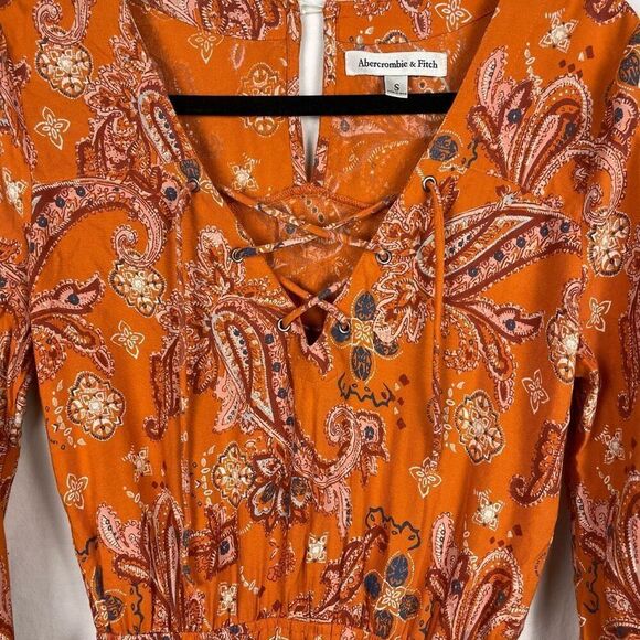Abercrombie & Fitch Orange Paisley Long Sleeve Romper - Women’s S - Picture 4 of 9